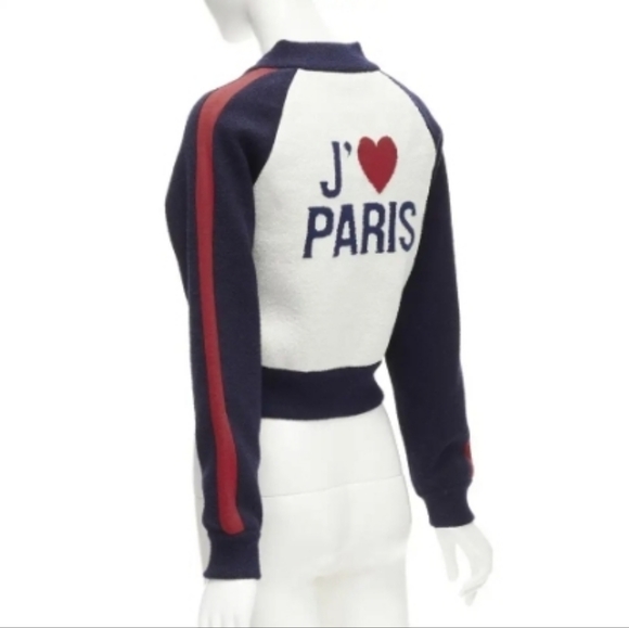 CHRISTIAN DIOR 2021 I Love Paris wool cropped track jacket zip bomber size US 6 - Picture 2 of 13